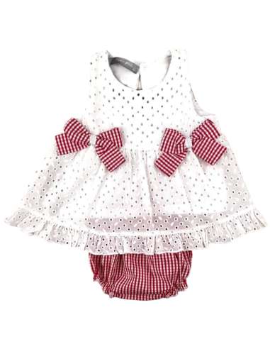 2008009 BABY GIRL'S SET WITH EMBROIDERED CHECKED STRIP