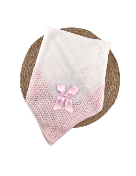 1009482 WHITE-PINK KNITTED BABY SHAWL BRAND ALMA