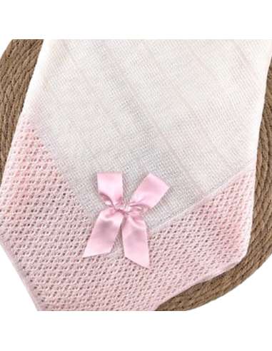 1009482 WHITE-PINK KNITTED BABY SHAWL BRAND ALMA