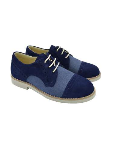 020335 Boys shoes in suede and linen Yowas Navy