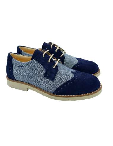 020339 Boys shoes in suede and linen  Yowas Navy