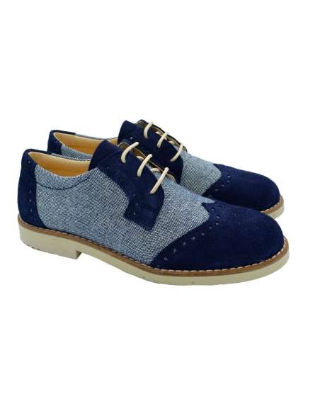 020339 Boys shoes in suede and linen  Yowas Navy