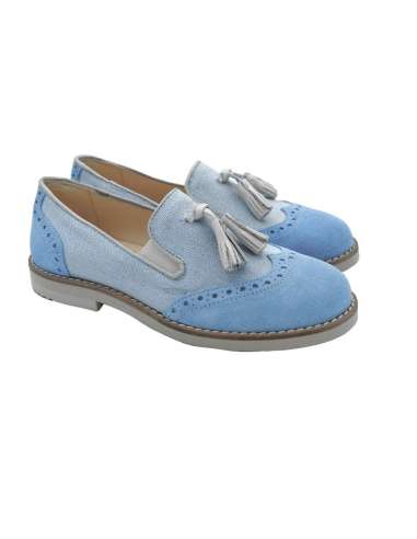 020326 Boys shoes in suede and linen  Yowas Blue