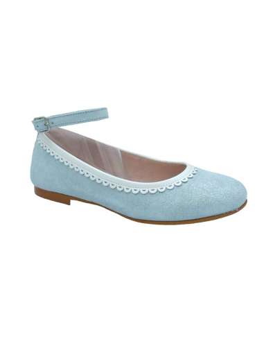 025653 Ceremony girl shoes in Leather Yowas Acuamarina