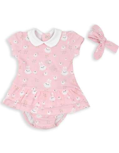 150081  BABY GIRL DRESS AND PANTIES WITH RIBBON BRAND BABYBOL