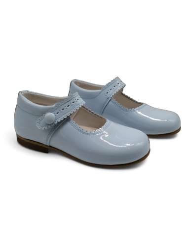 Mary Janes in patent leather with button 1502C Skyblue