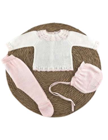 029611 BABY SET IN PERLE THREAD PINK DIVERCHIC