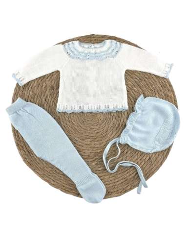 029611 BABY SET IN PERLE THREAD BLUE DIVERCHIC