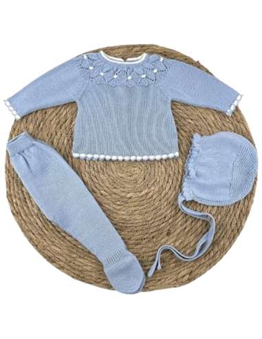 1000011 BABY SET IN PERLE THREAD ALMA PETIT BLUE