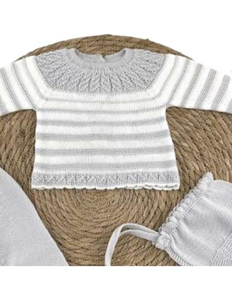 1000015 CONJUNTO DE BEBE EN HILO ALMA PETIT GRIS