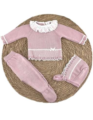 1008004 BABY SET IN PERLE THREAD PALE PINK