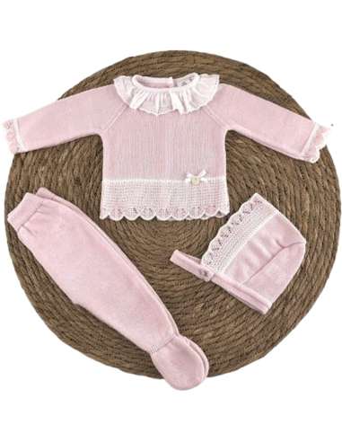 1008004 CONJUNTO DE BEBE EN HILO ROSA