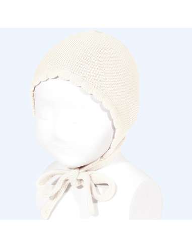 50500010 CREAM KNITTED BABY BONNET IN COTTON...