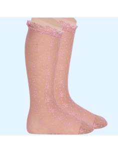 45022 CALCETINES CEREMONIA  CON PUNTILLA CONDOR ROSA PALO