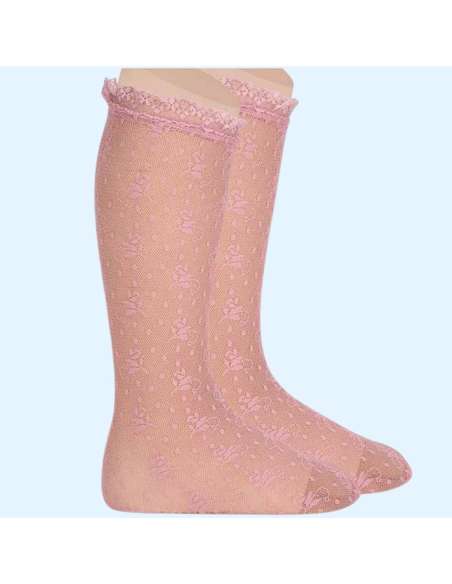 45022 CALCETINES CEREMONIA  CON PUNTILLA CONDOR ROSA PALO