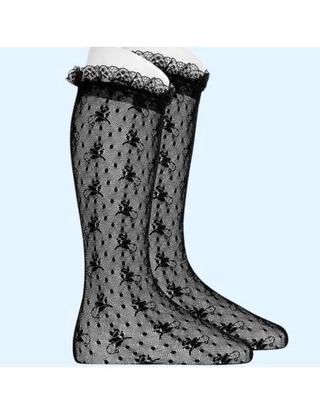 45022 CALCETINES CEREMONIA  CON PUNTILLA CONDOR NEGRO