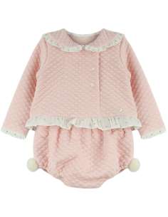 Y1803 CONJUNTO CAMISA Y BRAGUITA ROSA CON POMPONES
