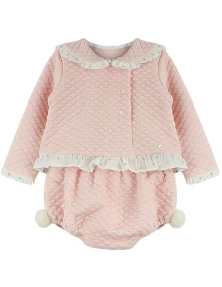 Y1803 POMPED PINK SHIRT AND PANT SET