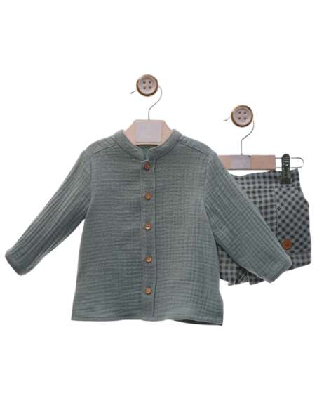 Y1853 CONJUNTO CAMISA Y PANTALON VERDE EMPOLVADO YOEDU