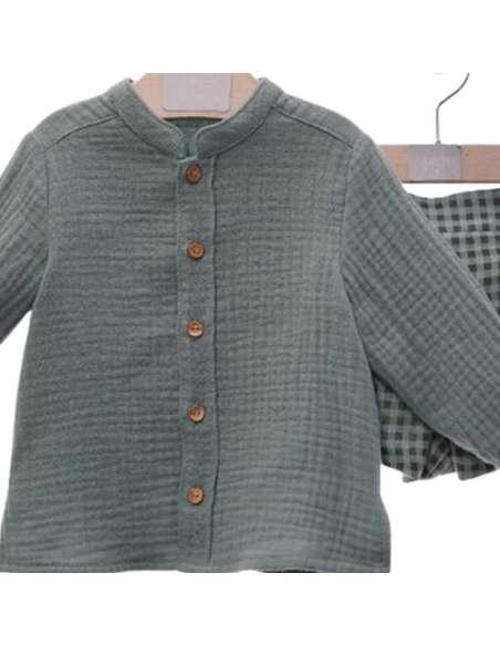 Y1853 GREEN DUSTED SHIRT AND PANTS SET