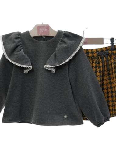 Y2252 CONJUNTO SUDADERA VOLANTES Y FALDA