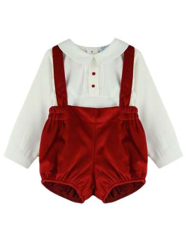 0260022DF Red Velvet Dungarees with Shirt