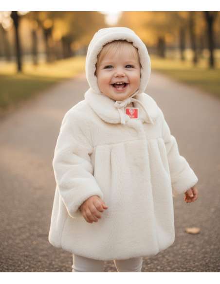 3990 BEIGE ABRIGO DE PELO CON GORRO MARCA DEL SUR