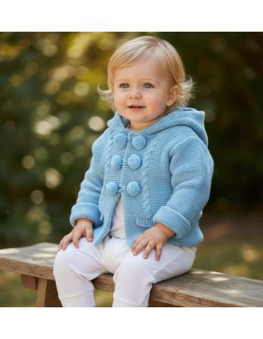 550.2 BLUE KNITTED COAT WITH HOOD BRAND BABY...