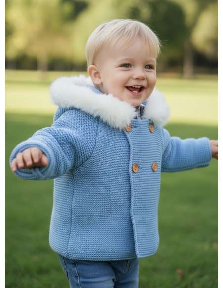 550.12 BLUE KNITTED COAT WITH HOOD