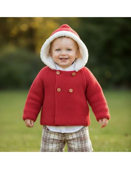 550.12 GRANATE  KNITTED COAT WITH HOOD