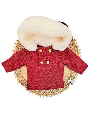 550.12 GRANATE  KNITTED COAT WITH HOOD