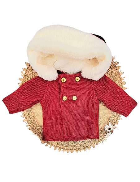 550.12 GRANATE  KNITTED COAT WITH HOOD