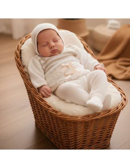 03315 WHITE/SAND BABY WOOL SET  THREE PIECES BRAND  LA CASITA DE PEPITO