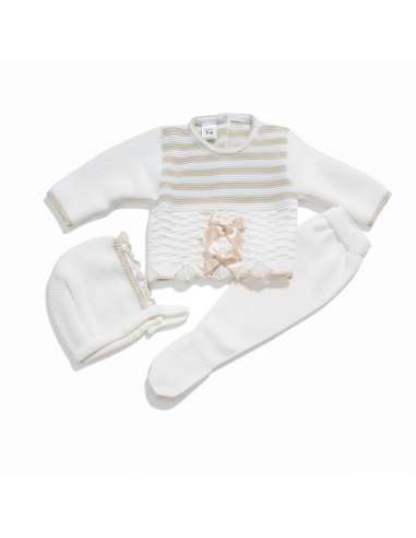 03315 WHITE/SAND BABY WOOL SET  THREE PIECES...