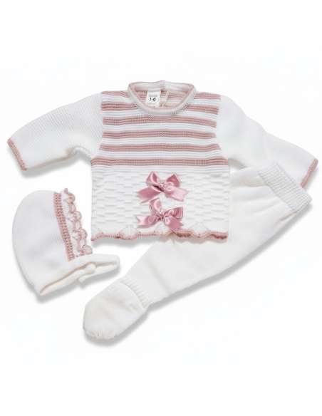 03315 BLANCO/ROSA PALO CONJUNTO LANA TRES PIEZAS MARCA LA CASITA DE PEPITO