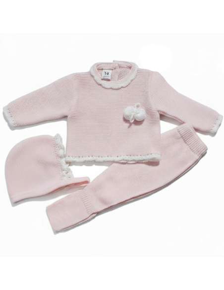 03318 PINK BABY WOOL SET  THREE PIECES BRAND  LA CASITA DE PEPITO