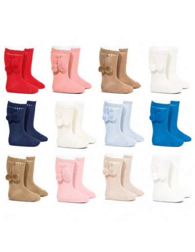 25042 PINK HIGH SOCKS WITH POMPOMS BRAND CONDOR