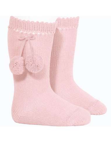 25042 PINK HIGH SOCKS WITH POMPOMS BRAND CONDOR