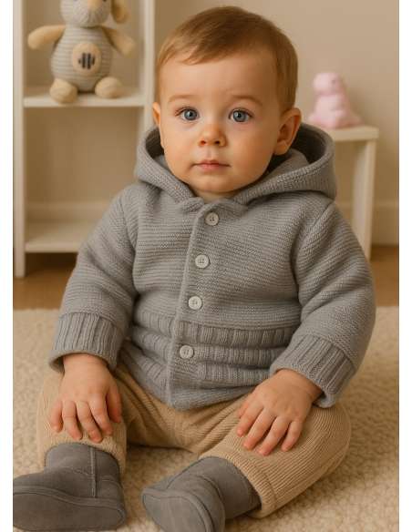 100308 GREY KNITTED COAT WITH HOOD BRAND ALMA
