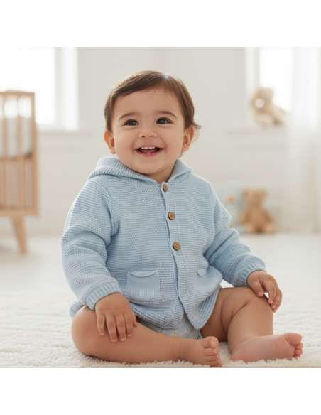 9175 CELESTE  BEBE LANA CON CAPUCHA MARCA DIVERCHIC