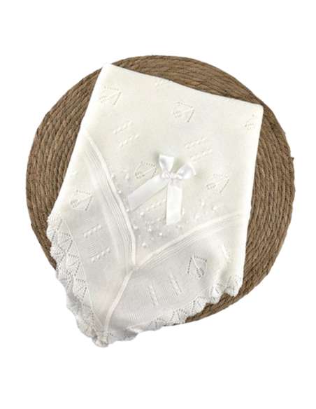 1000172 WHITE KNITTED BABY SHAWL BRAND ALMA