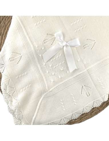 101720 WHITE KNITTED BABY SHAWL BRAND ALMA