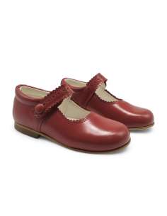 Mary Janes in leather with button 1502C Red