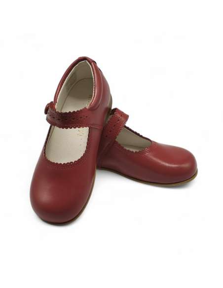 Merceditas en Piel con botón 1502C Rojo