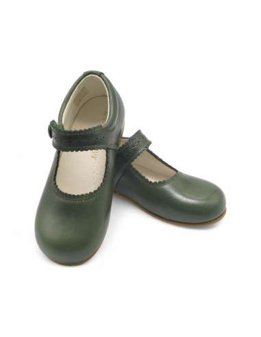 Merceditas en Piel con botón 1502C Verde Botella