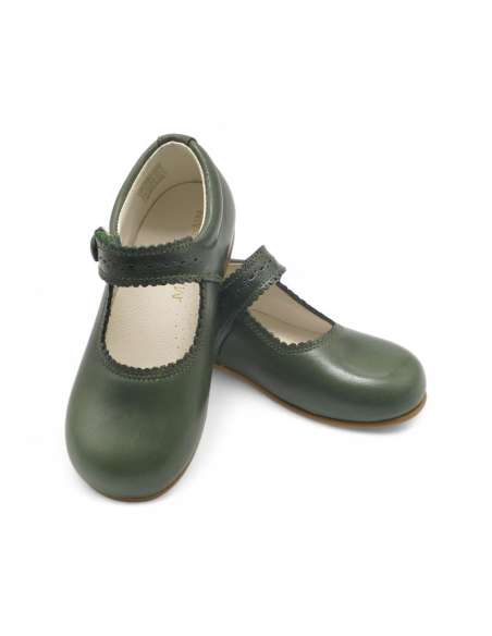 Merceditas en Piel con botón 1502C Verde Botella