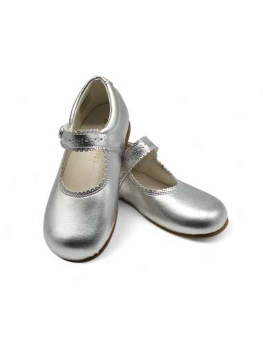 Mary Janes in leather with button 1502C Silver