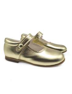 Mary Janes in leather with button 1502C Gold