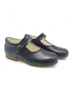Mary Janes in leather with button 1502C Navy
