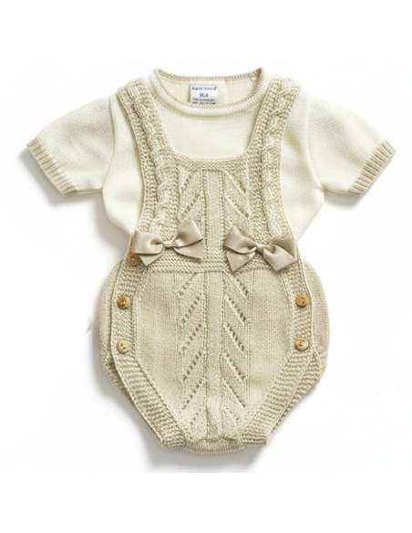 3105 BEIGE Conjunto de punto para bebé 2 piezas marca MYBABYCHIC